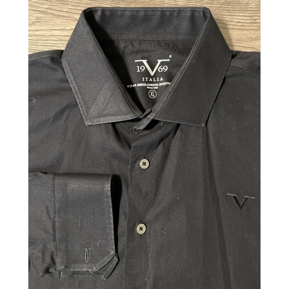 19v69 Italia Versace Black Men's Button Down Long Sleeve Dress Shirt Size XL